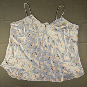 Floral Satin Camisole Top Lavender Pink V-Neck Spaghetti Strap 895PCOK XL